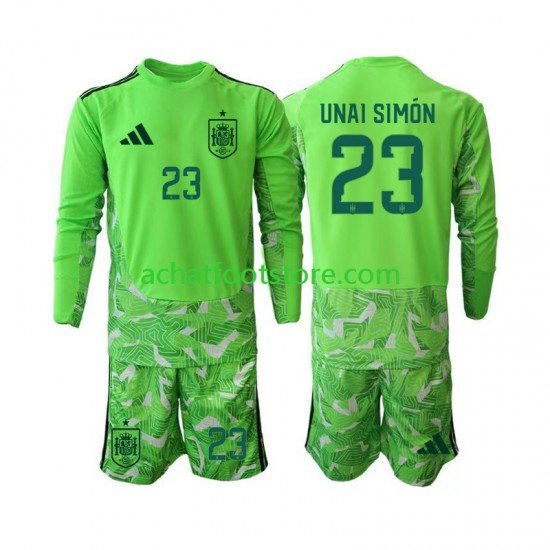 Maillot Espagne Unai Simon 23 6th Green color Gardien pour Enfant Coupe du Monde 2026 Manche Longue