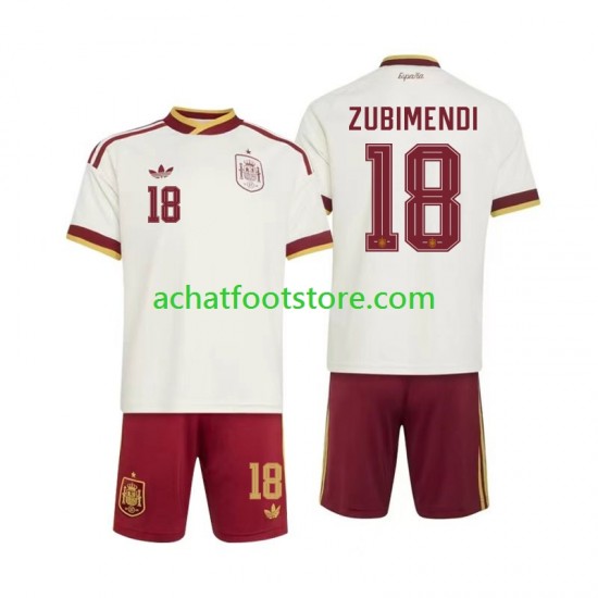 Maillot Espagne Martin Zubimendi 18 Extérieur Tenue pour Enfant Coupe du Monde 2026 Manche Courte
