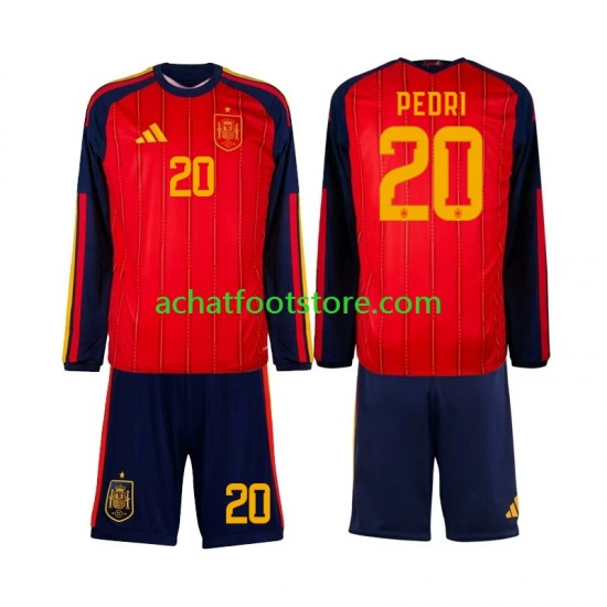 Maillot Espagne Pedri 20 Domicile Tenue pour Enfant Coupe du Monde 2026 Manche Longue