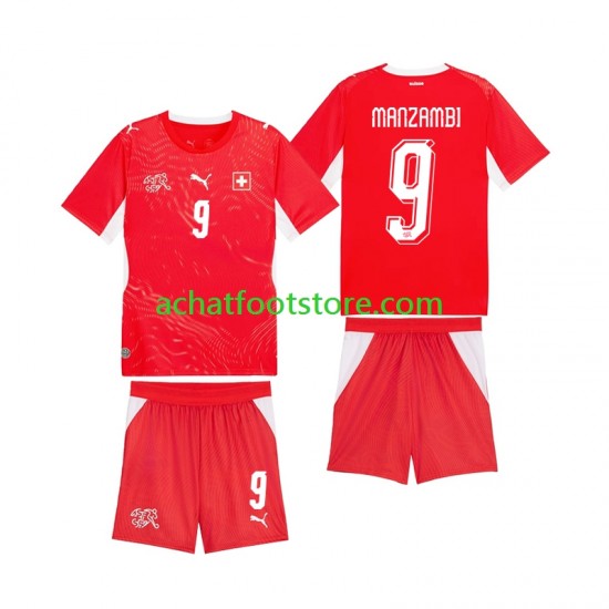Maillot Suisse Johan Manzambi 9 Domicile Tenue pour Enfant Coupe du Monde 2026 Manche Courte