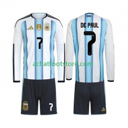 Maillot Argentine Rodrigo De Paul 7 Domicile Tenue pour Enfant Coupe du Monde 2026 Manche Longue