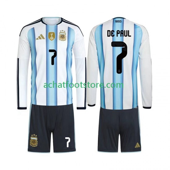 Maillot Argentine Rodrigo De Paul 7 Domicile Tenue pour Enfant Coupe du Monde 2026 Manche Longue