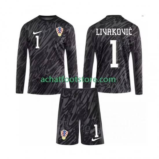 Maillot Croatie DOMINIK LIVAKOVIC 1 Gardien 3ème Tenue pour Enfant 2024 Manche Longue