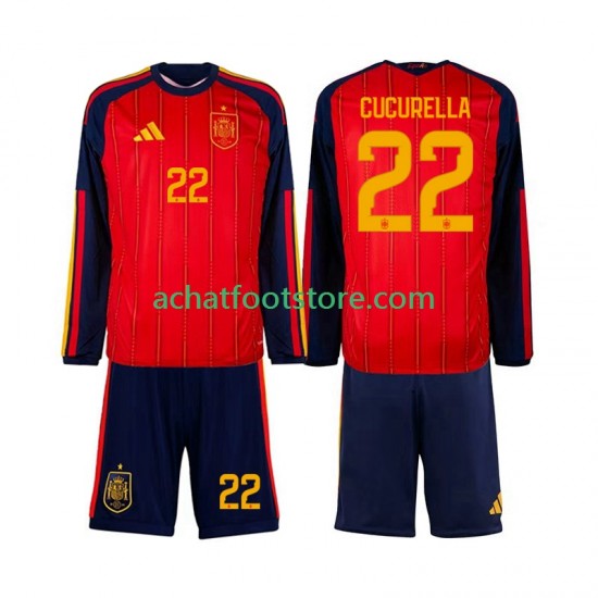 Maillot Espagne Marc Cucurella 22 Domicile Tenue pour Enfant Coupe du Monde 2026 Manche Longue