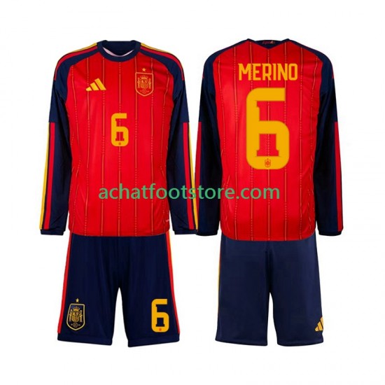 Maillot Espagne Mikel Merino 6 Domicile Tenue pour Enfant Coupe du Monde 2026 Manche Longue