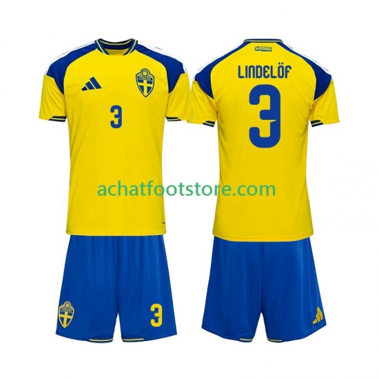 Maillot Suède Victor Lindelof 3 Domicile Tenue pour Enfant 2026 Manche Courte