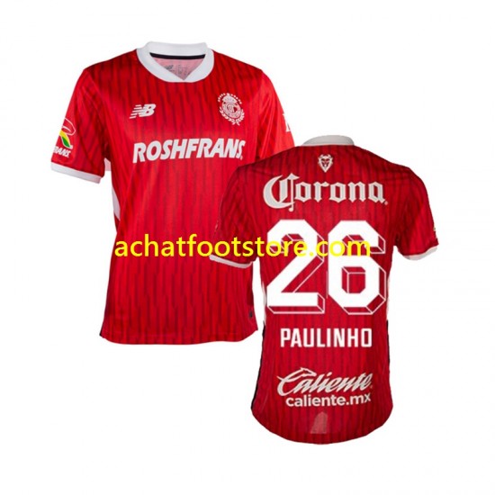 Maillot Deportivo Toluca Paulinho 26 Domicile Tenue pour Homme 2024-2025 Manche Courte