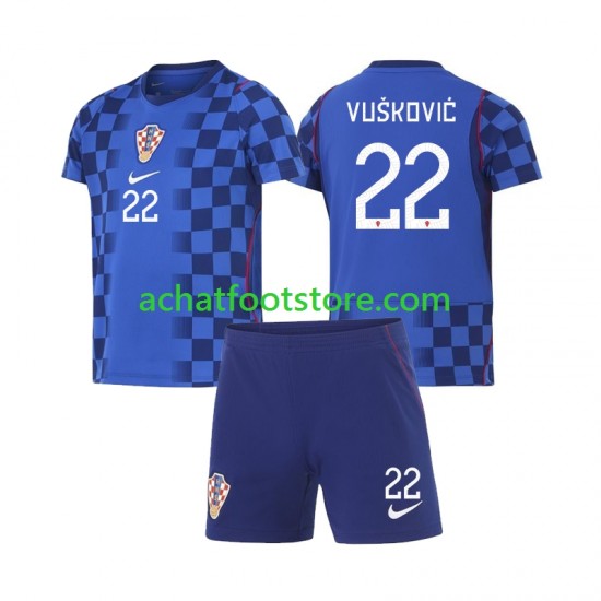 Maillot Croatie Luka Vuskovic 22 Extérieur Tenue pour Enfant Coupe du Monde 2026 Manche Courte