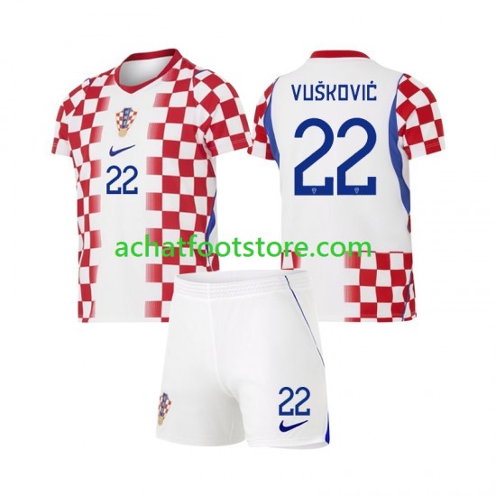 Maillot Croatie Luka Vuskovic 22 Domicile Tenue pour Enfant Coupe du Monde 2026 Manche Courte