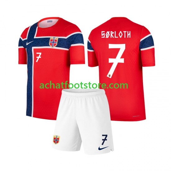 Maillot Norvège Alexander Sorloth 7 Domicile Tenue pour Enfant Coupe du Monde 2026 Manche Courte