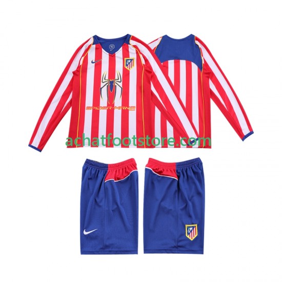 Maillot Atlético Madrid Rétro Domicile Tenue pour Enfant 1999 1998 Manche Longue