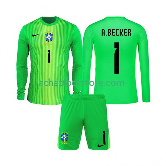 Maillot Brésil Alisson Becker 1 Gardien Domicile Tenue pour Enfant 2026 Manche Longue