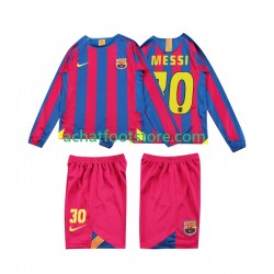 Maillot FC Barcelone Lionel Messi 10 Rétro Domicile Tenue pour Enfant 1998 2006 Manche Longue