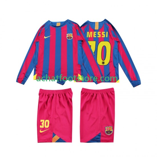 Maillot FC Barcelone Lionel Messi 10 Rétro Domicile Tenue pour Enfant 1998 2006 Manche Longue