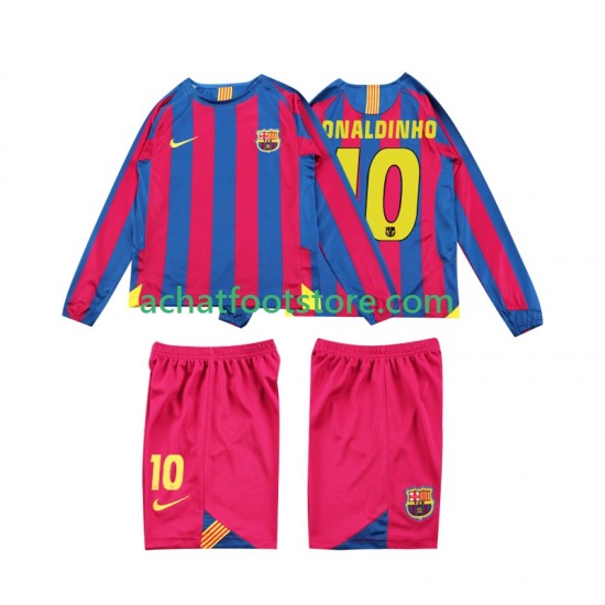 Maillot FC Barcelone RONALDINHO 10 Rétro Domicile Tenue pour Enfant 1998 2006 Manche Longue