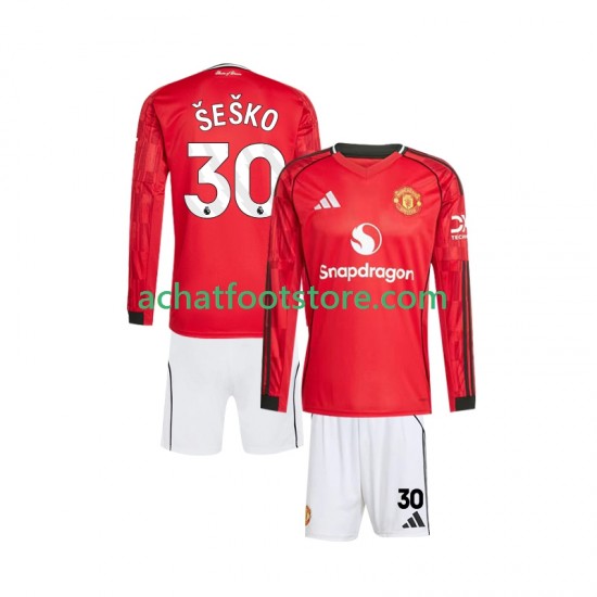 Maillot Manchester United Benjamin Sesko 30 Domicile Tenue pour Enfant 2025-2026 Manche Longue