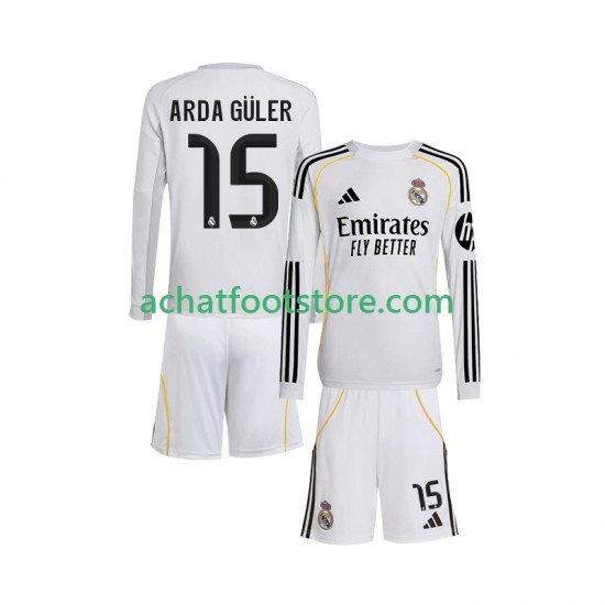 Maillot Real Madrid Arda Guler 15 Domicile Tenue pour Enfant 2025-2026 Manche Longue