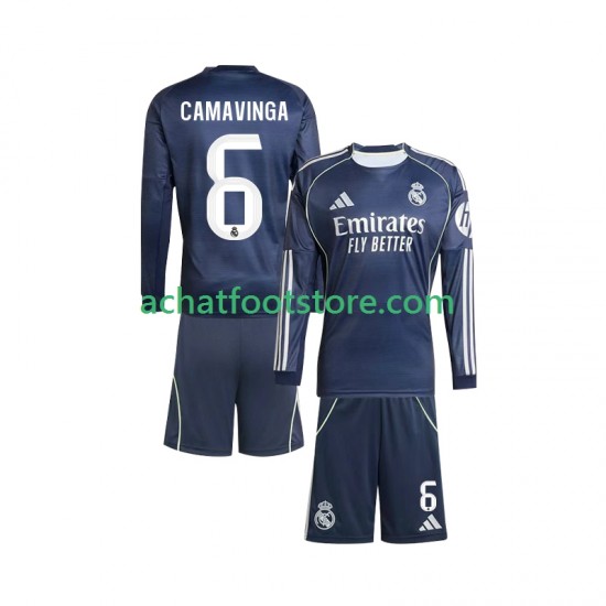 Maillot Real Madrid Camavinga 6 Extérieur Tenue pour Enfant 2025-2026 Manche Longue