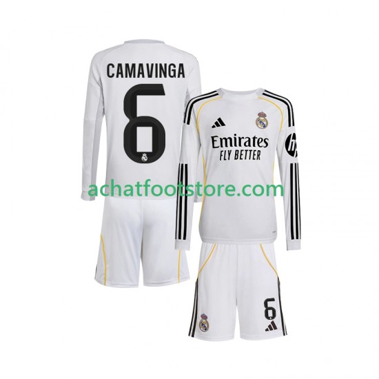 Maillot Real Madrid Camavinga 6 Domicile Tenue pour Enfant 2025-2026 Manche Longue