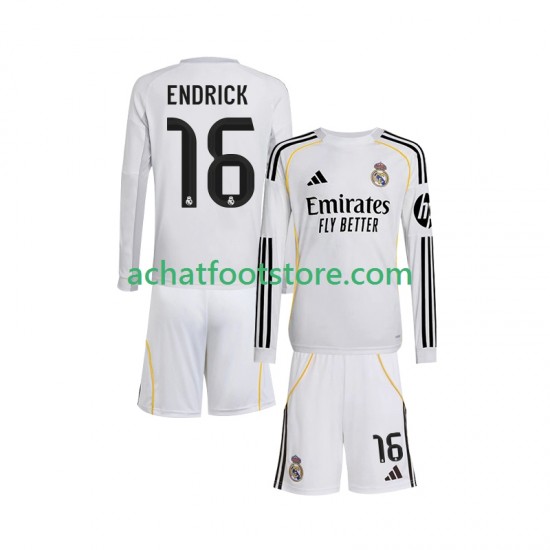 Maillot Real Madrid Endrick 16 Domicile Tenue pour Enfant 2025-2026 Manche Longue