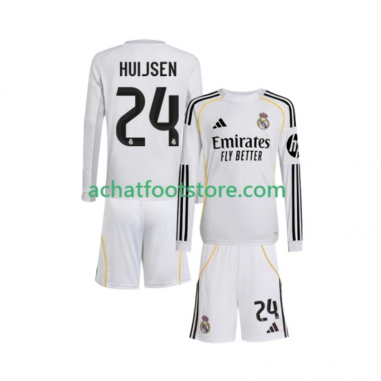 Maillot Real Madrid Huijsen 24 Domicile Tenue pour Enfant 2025-2026 Manche Longue