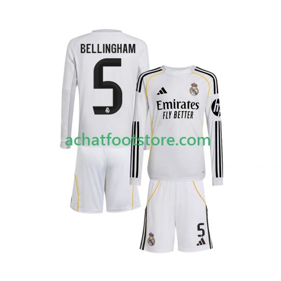 Maillot Real Madrid Jude Bellingham 5 Domicile Tenue pour Enfant 2025-2026 Manche Longue