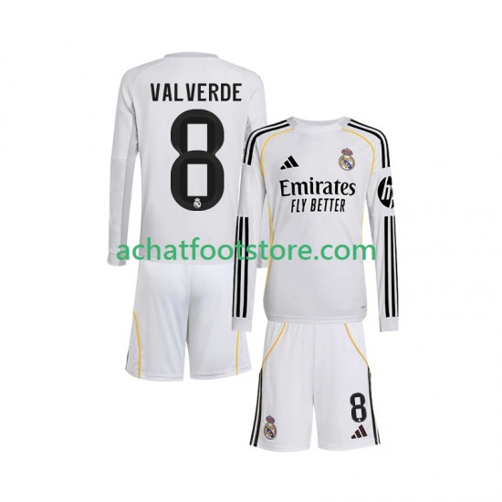 Maillot Real Madrid Valverde 8 Domicile Tenue pour Enfant 2025-2026 Manche Longue