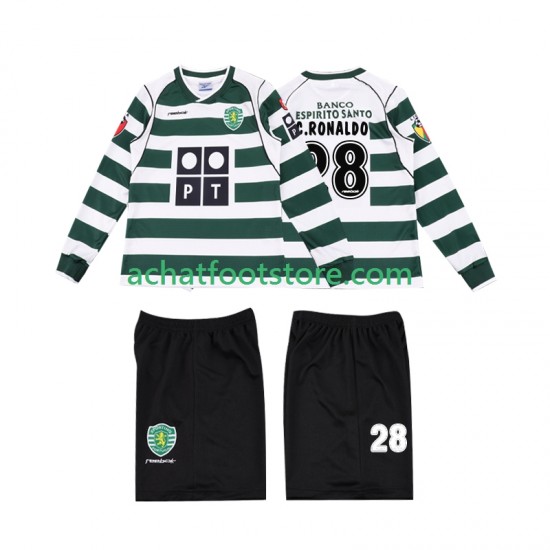 Maillot Sporting CP Cristiano Ronaldo 28 Rétro Domicile Tenue pour Enfant 2011 2008 Manche Longue