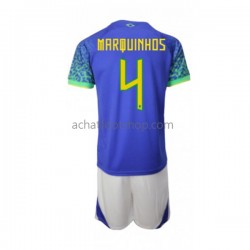 Maillot Brésil Marquinhos 4 Extérieur Tenue pour Enfant Coupe du Monde 2022 Manche Courte Maillot Brésil Marquinhos 4 Extérieur Tenue pour Enfant Coupe du Monde 2022 Manche Courte