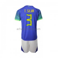 Maillot Brésil Thiago Silva 3 Extérieur Tenue pour Enfant Coupe du Monde 2022 Manche Courte Maillot Brésil Thiago Silva 3 Extérieur Tenue pour Enfant Coupe du Monde 2022 Manche Courte