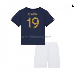 Maillot France Benzema 19 Domicile Tenue pour Enfant Coupe du Monde 2022 Manche Courte
