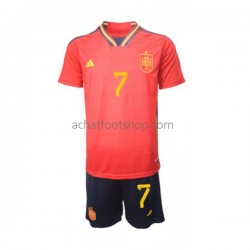Maillot Espagne Alvaro Morata 7 Domicile Tenue pour Enfant Coupe du Monde 2022 Manche Courte