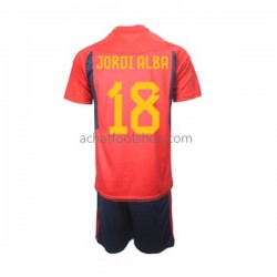 Maillot Espagne Jordi Alba 18 Domicile Tenue pour Enfant Coupe du Monde 2022 Manche Courte