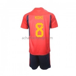 Maillot Espagne Koke 8 Domicile Tenue pour Enfant Coupe du Monde 2022 Manche Courte