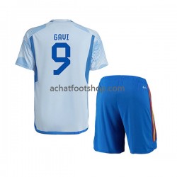 Maillot Espagne Gavi 9 Extérieur Tenue pour Enfant Coupe du Monde 2022 Manche Courte