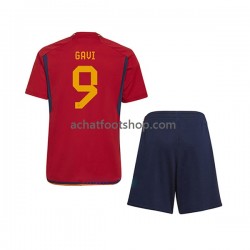 Maillot Espagne Gavi 9 Domicile Tenue pour Enfant Coupe du Monde 2022 Manche Courte